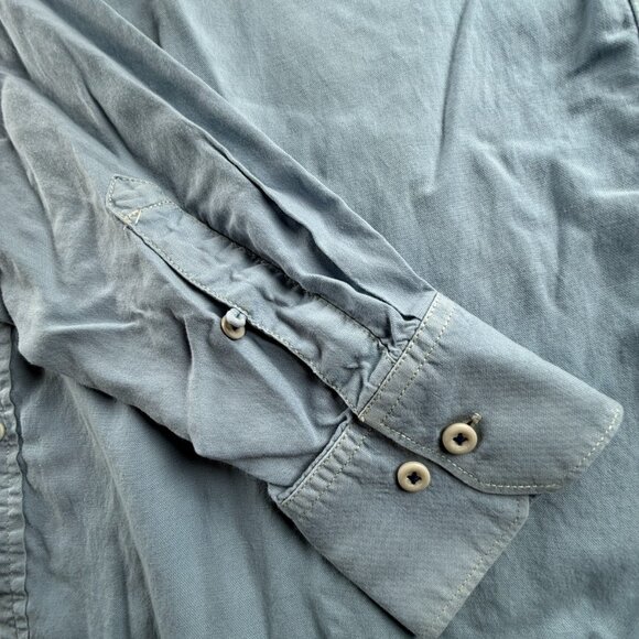 Tommy Bahama Medium Beach Tencel Cotton Hawaiian Blue Long Sleeve Button Up Men - Picture 10 of 16